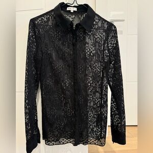 Reiss black lace button up blouse size 2